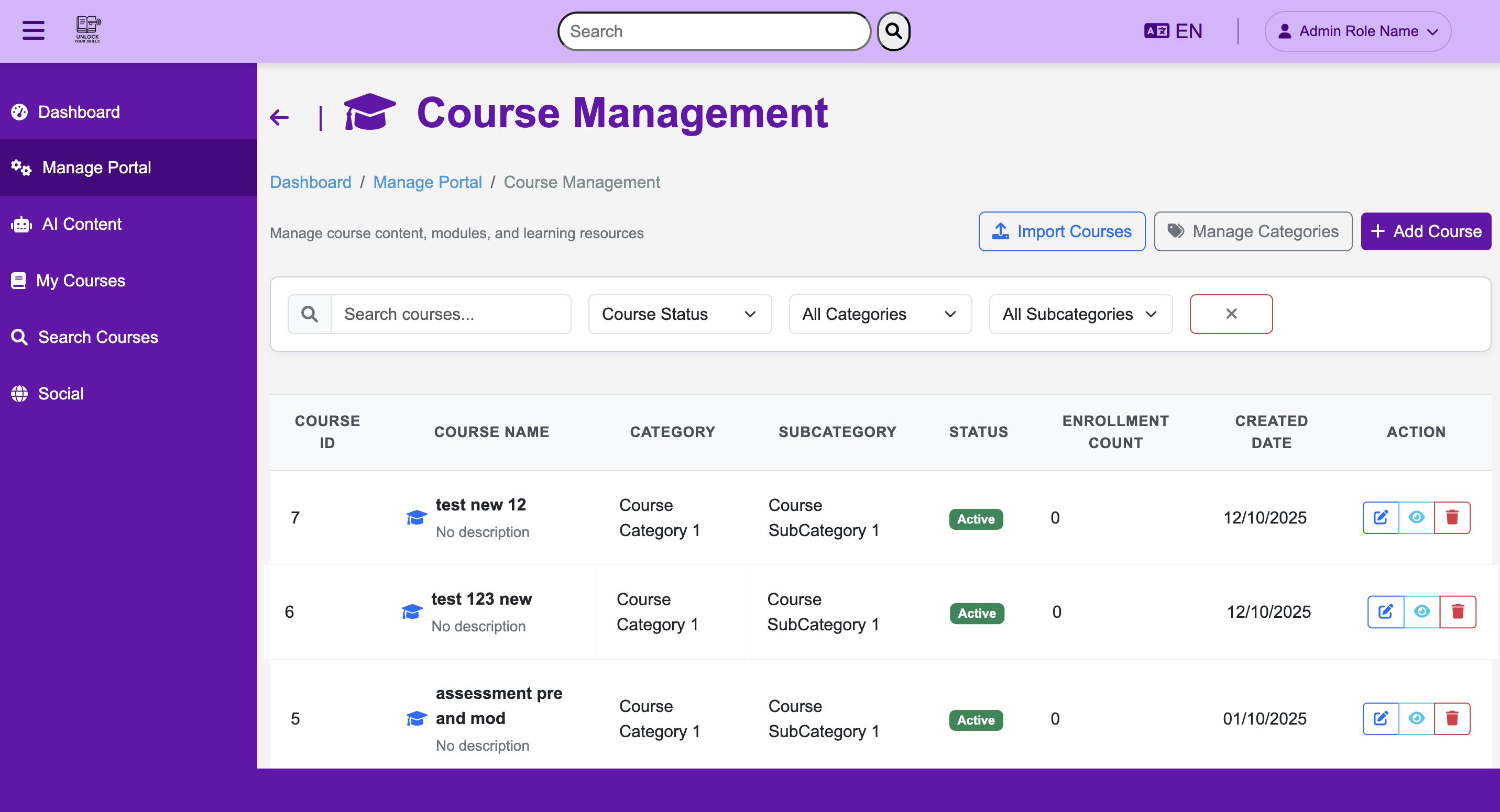 Course Management Dashboard - LMS Course Administration