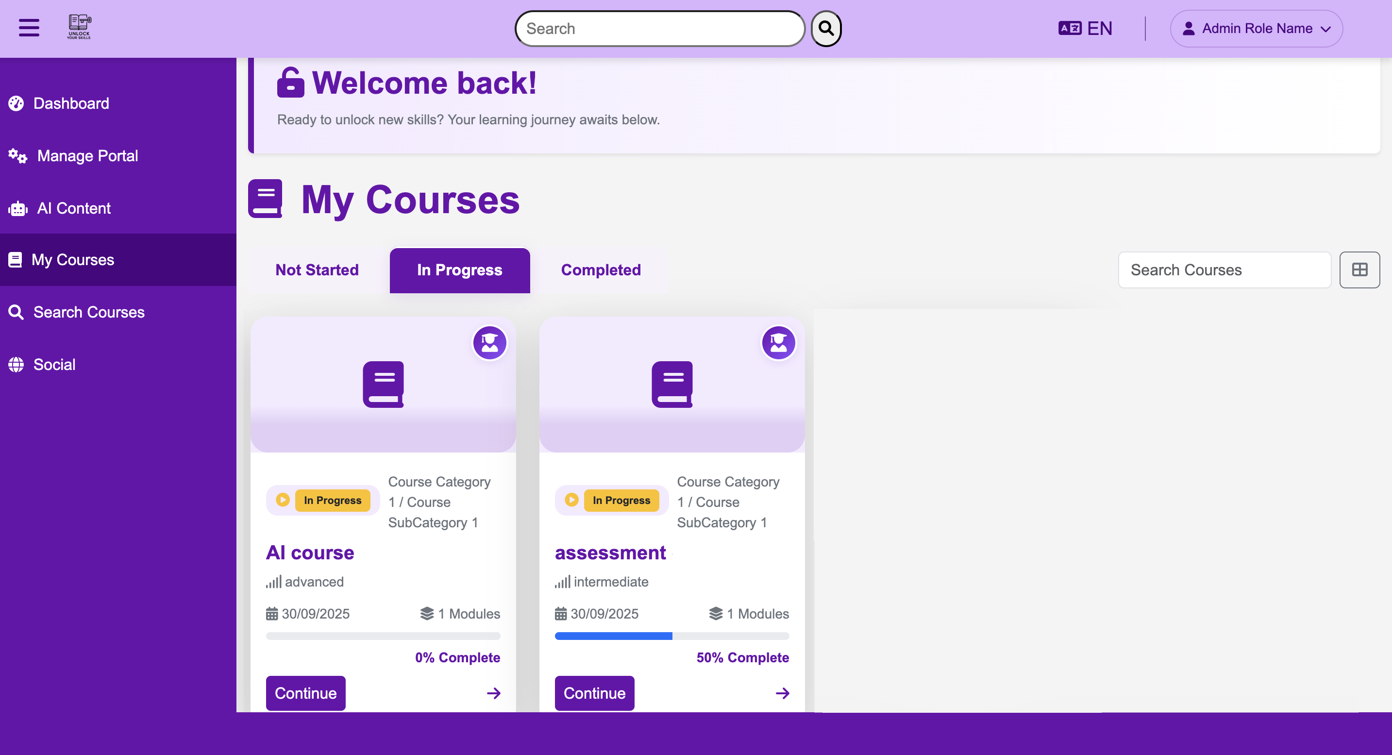 Learner Dashboard - Student Course View